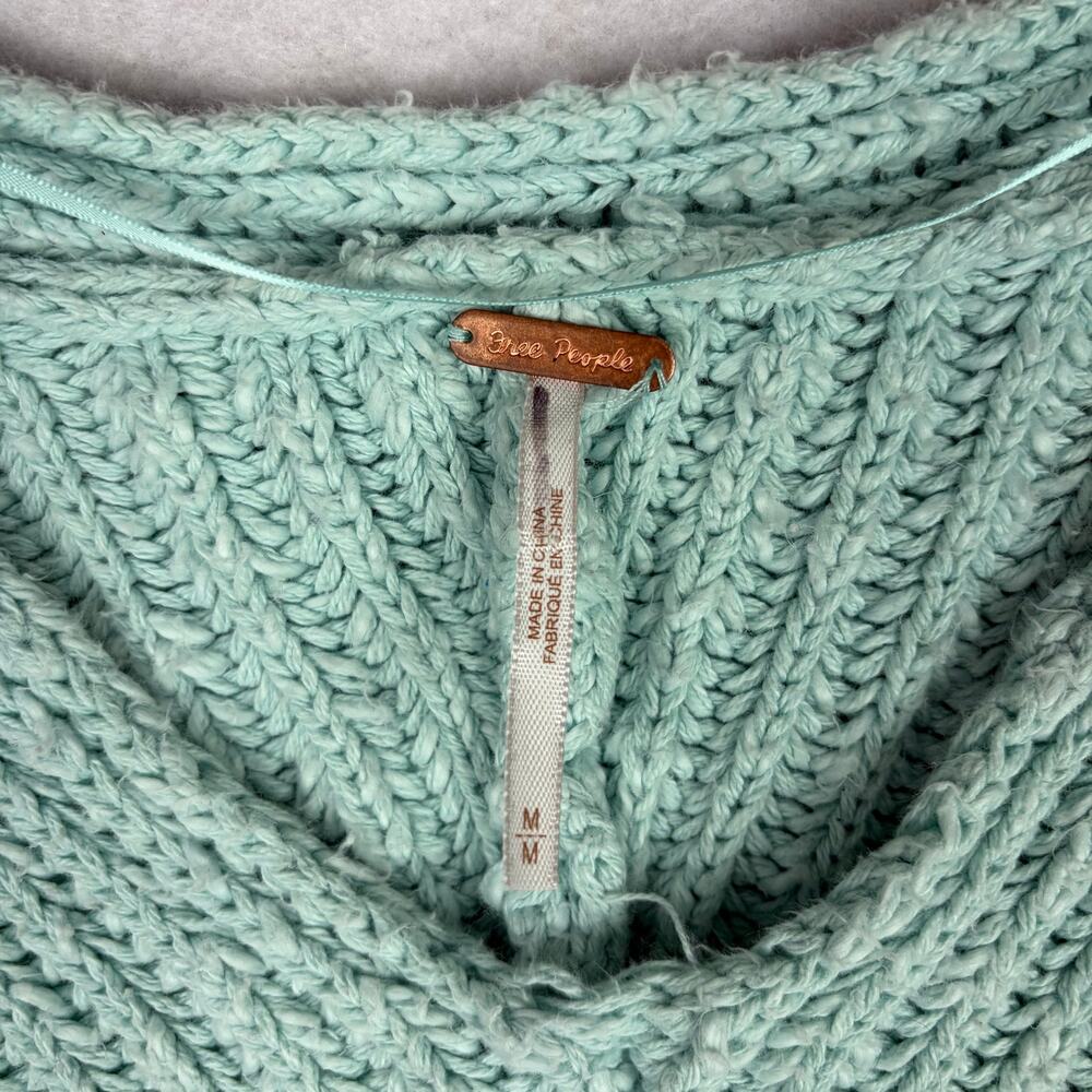 Free People Sunset V-Neck Pullover Sweater Women's M Blue Chunky Knit Boho Cozy - Picture 4 of 11